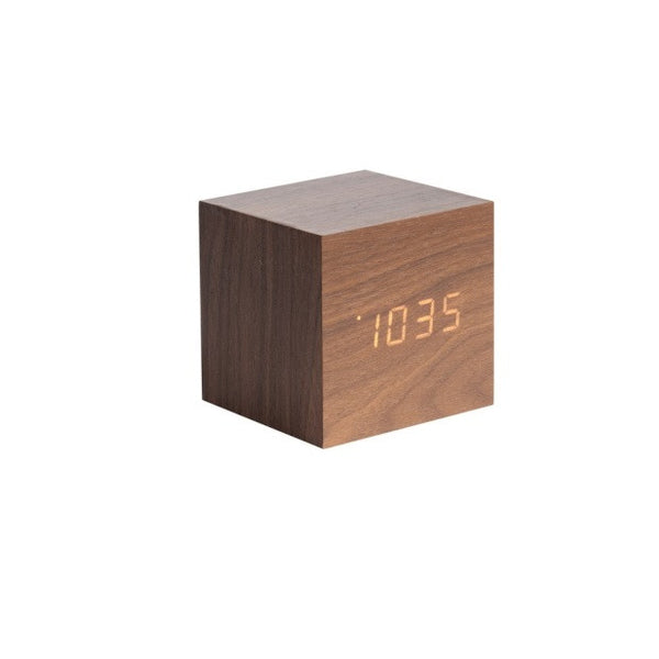 Alarm Clock Cube Dark Wood Veneer