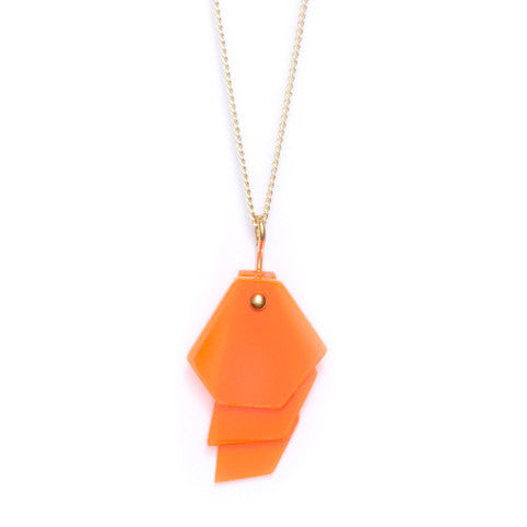 Necklace with fluo orange layered pendant