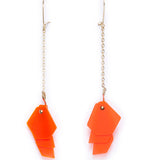 Earrings gold chain & acrylic glass fluo orange layers