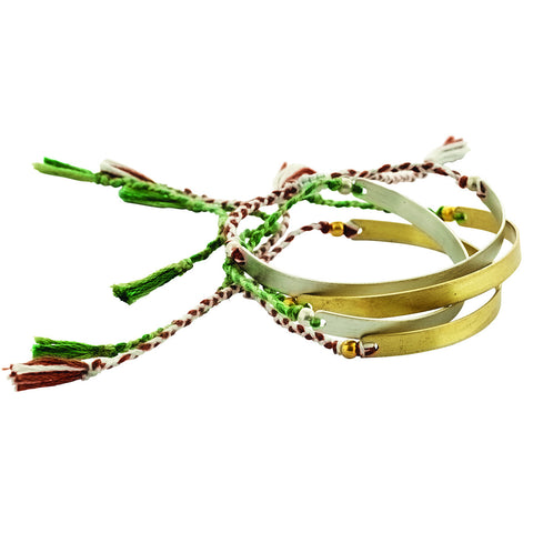 Bracelet green/light green & grey/burgundy, brass/silver