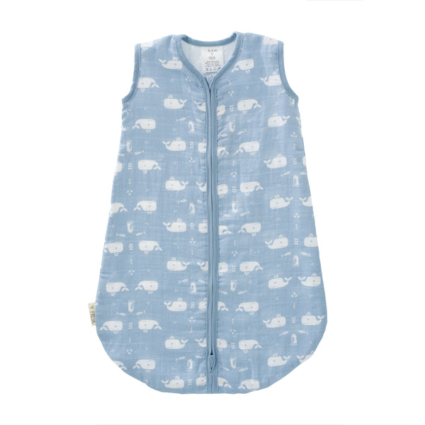 Sleeping bag muslin two-layer Whale blue-white